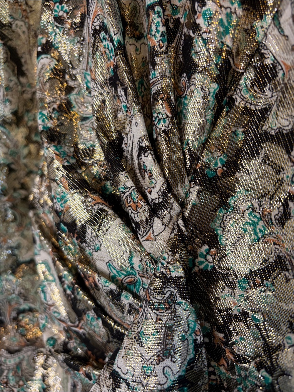 Sandro Paris Long-Sleeve Metallic Paisley Twist-Front Midi Dress - Silver Green - Picture 8 of 14